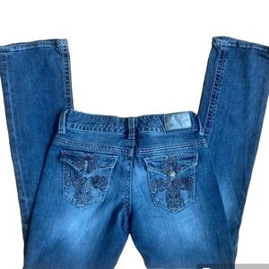 Cyber y2k grunge cross embroidered low rise straight leg jeans